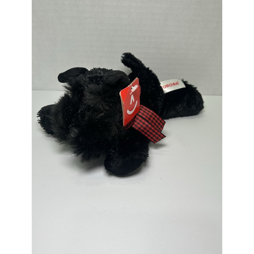 Aurora 2016 Black Scottish Terrier Scotty Dog Plush Stuffed Animal Red Plaid Bow